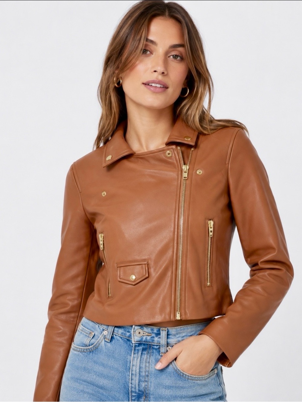 BLANKNYC Cognac Faux Leather Moto Jacket
XS